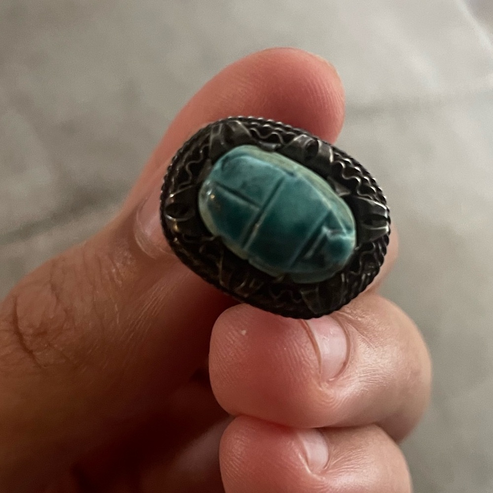 Vintage Sterling Silver Egyptian Scarab Blue Beetle Ring!RARE FIND - Picture 3 of 6